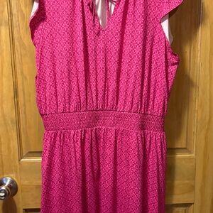 LOFT Pink Stamp Tie Neck Flutter Mini Dress XL